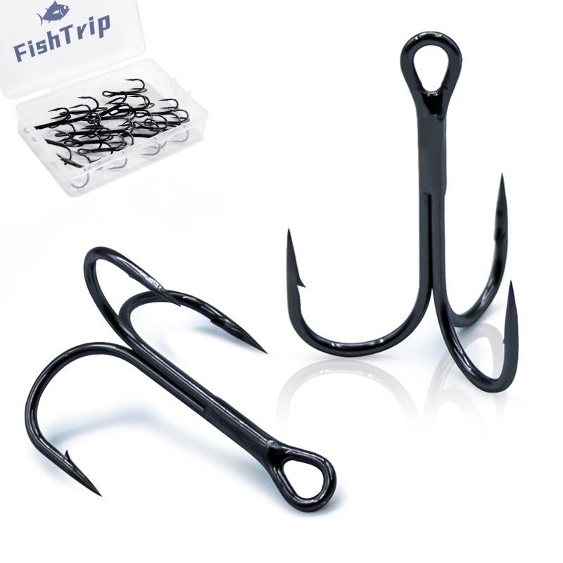 FishTrip Fishing Treble Hooks Black 25pcs/Pack,Triple Hooks High Carbon Steel Brabed Sharp,Replacement Fishing Hooks on Hard Lures for Freshwater Saltwater (8#) - Image 1